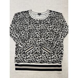 Maree Pour Toi Sweater Womens Medium Leopard Animal Print Crewneck Pullover